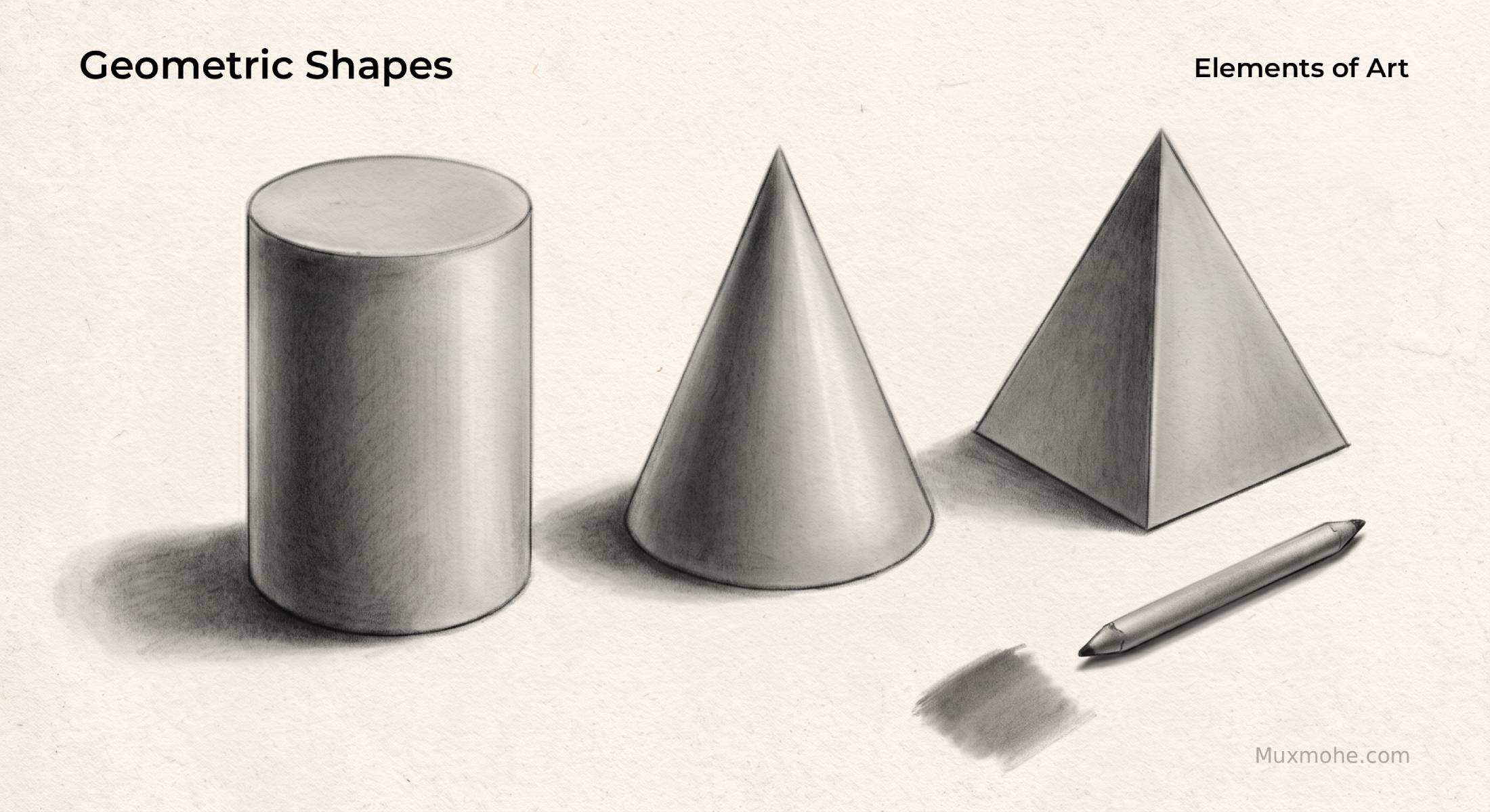 Three-dimensional forms in art including cone, pyramid, and cylinder