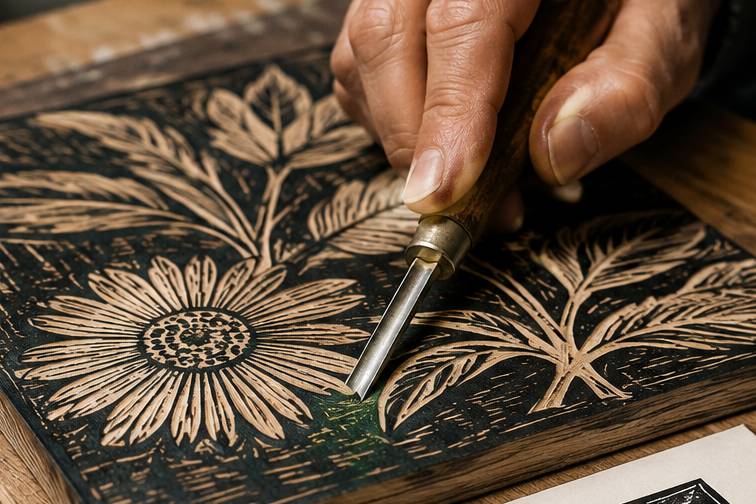 Screen printing and woodcut printing process