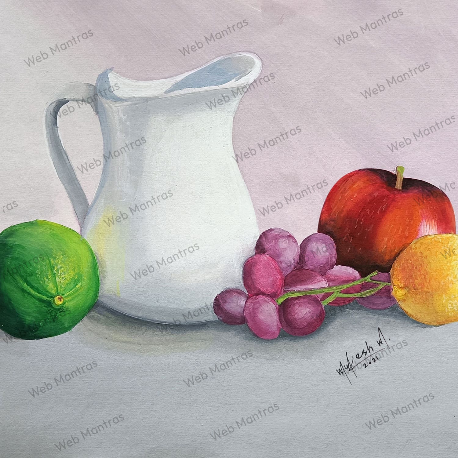 Composition Painting of Fruits with Vase - Image 2
