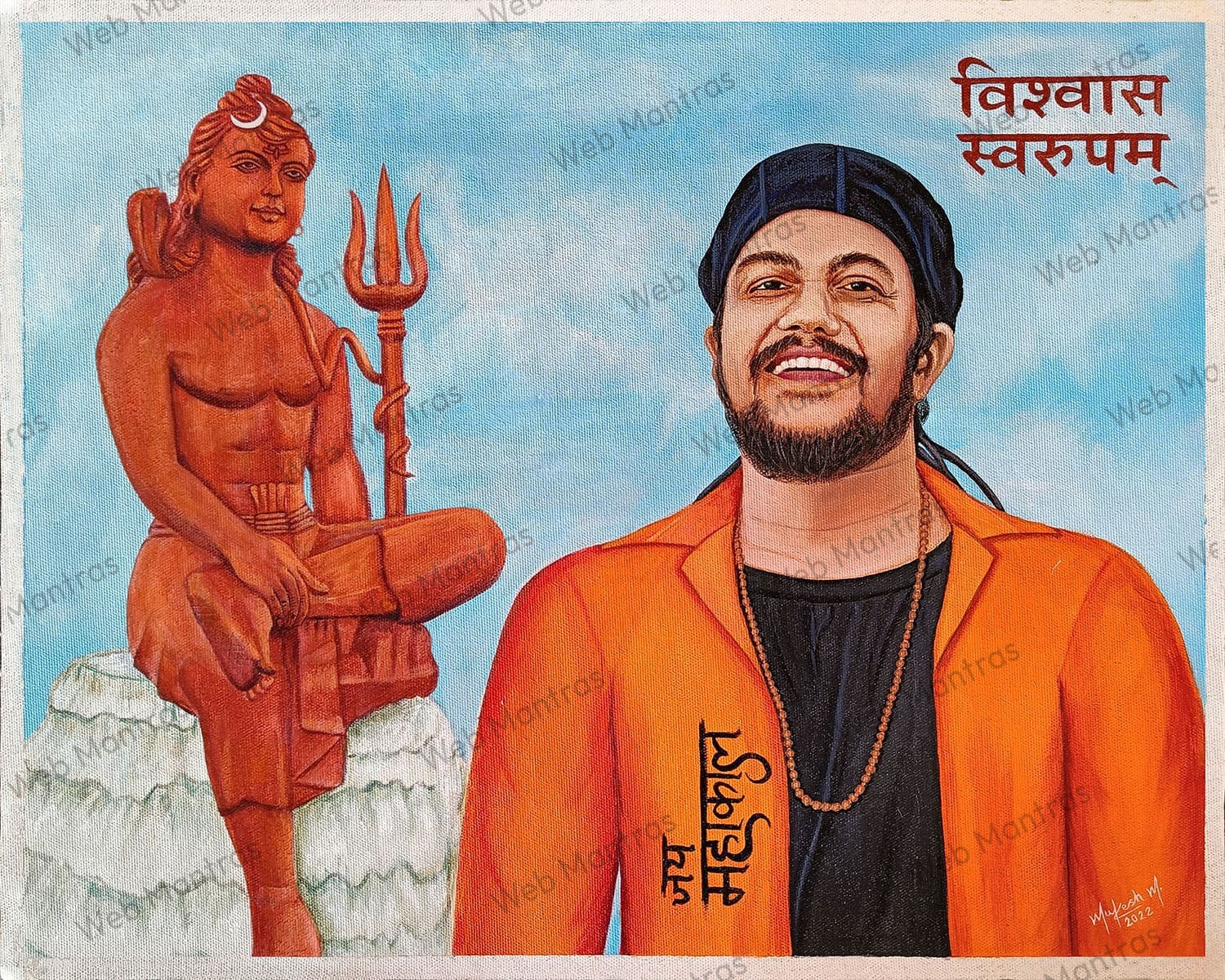 Lord Shiva Vishwas Swaroopam Statue & Baba Hansraj Raghuwanshi Acrylic Color Painting
