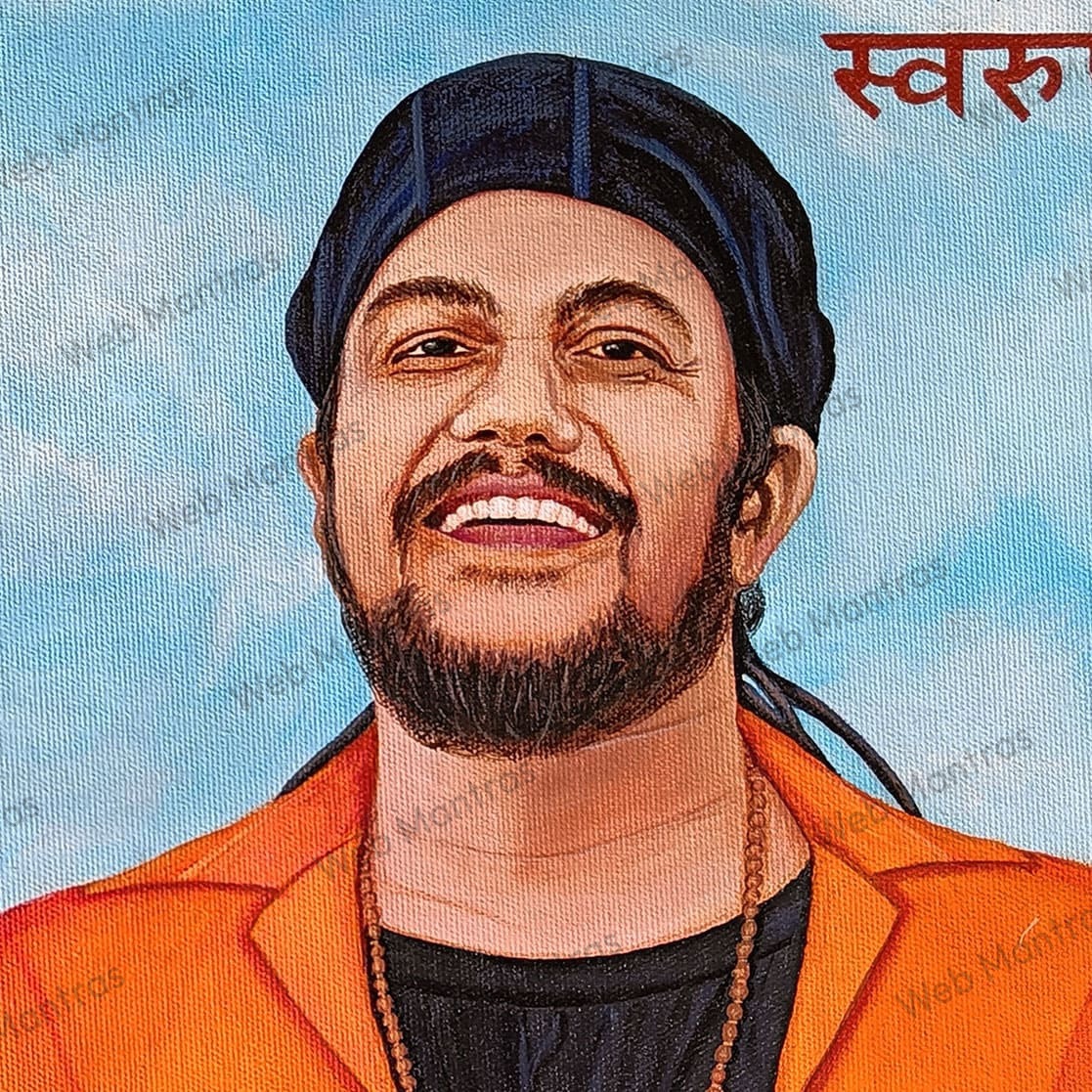 Lord Shiva Vishwas Swaroopam Statue & Baba Hansraj Raghuwanshi Acrylic Color Painting - Image 2