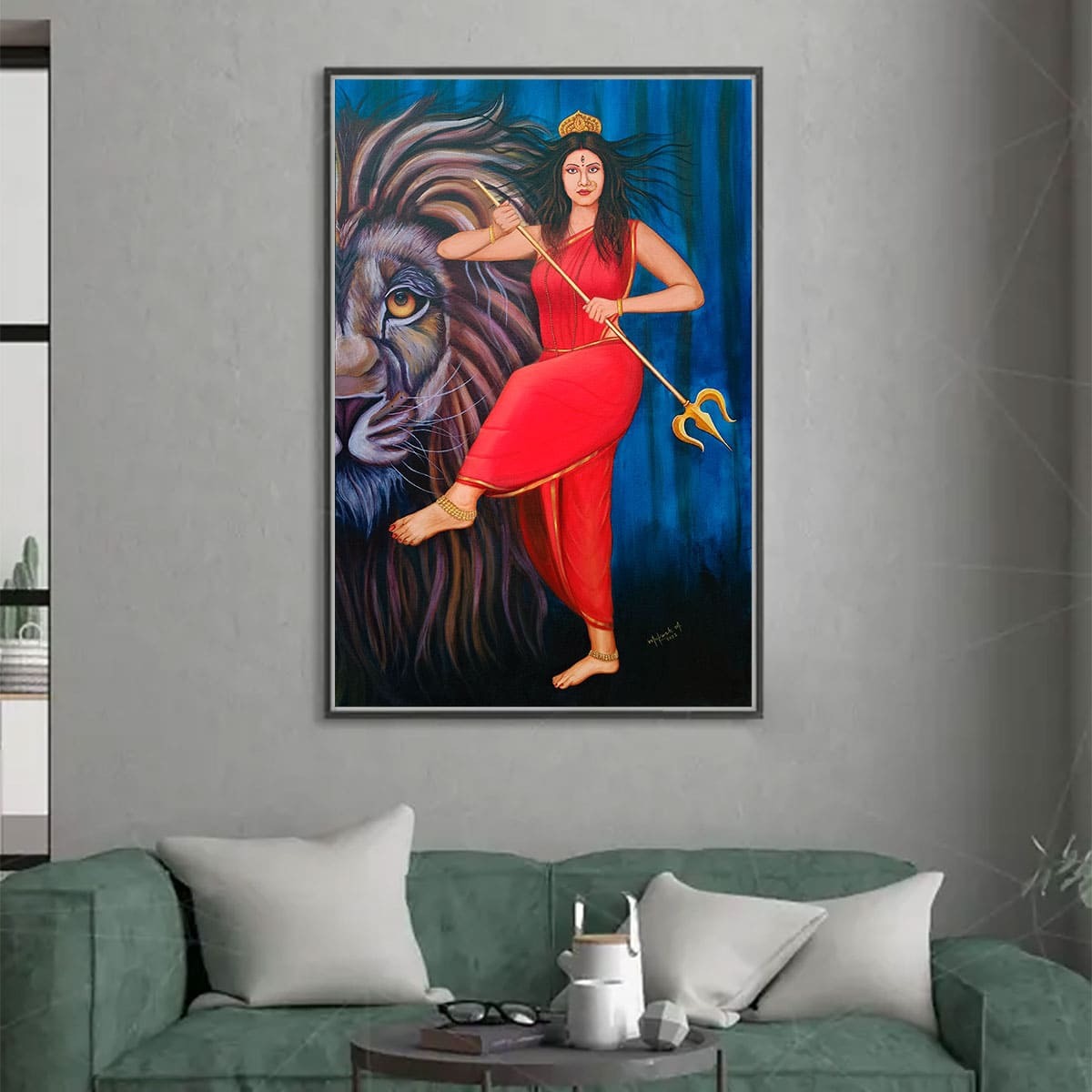 Majestic Durga with Noble Lion Painting - Image 4