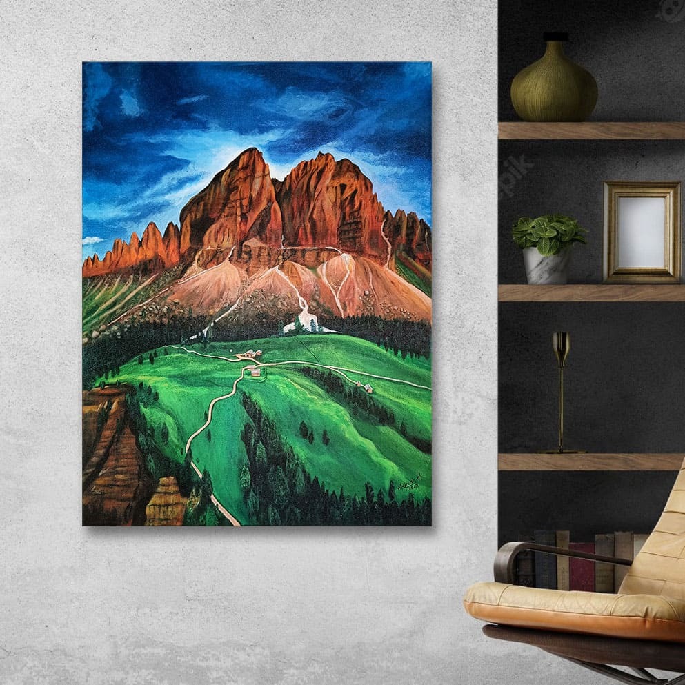 Acrylic Painting of Dolomites Mountain Valley Italy - Image 2